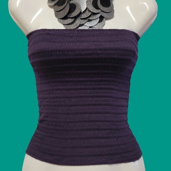 PURPLE Smocked Strapless Stretchy Waist Length Tube Top - One Size - NEW - Picture 3 of 9